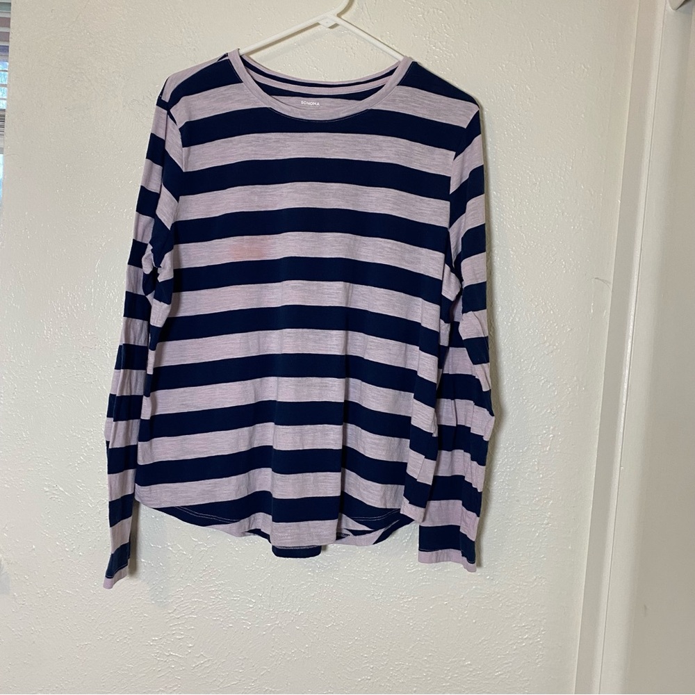 Sonoma Navy and pink Striped Long Sleeve Tee women’s xxl